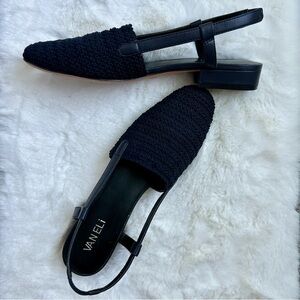 VANELI Janet Women’s‎ Crochet Flats Navy Leather Slingback Cushion Footbed 7.5